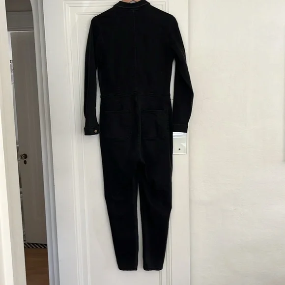 Free People Lennox Black Denim Utility Zip-Up Workwear Jumpsuit Women’s Large - Picture 9 of 10